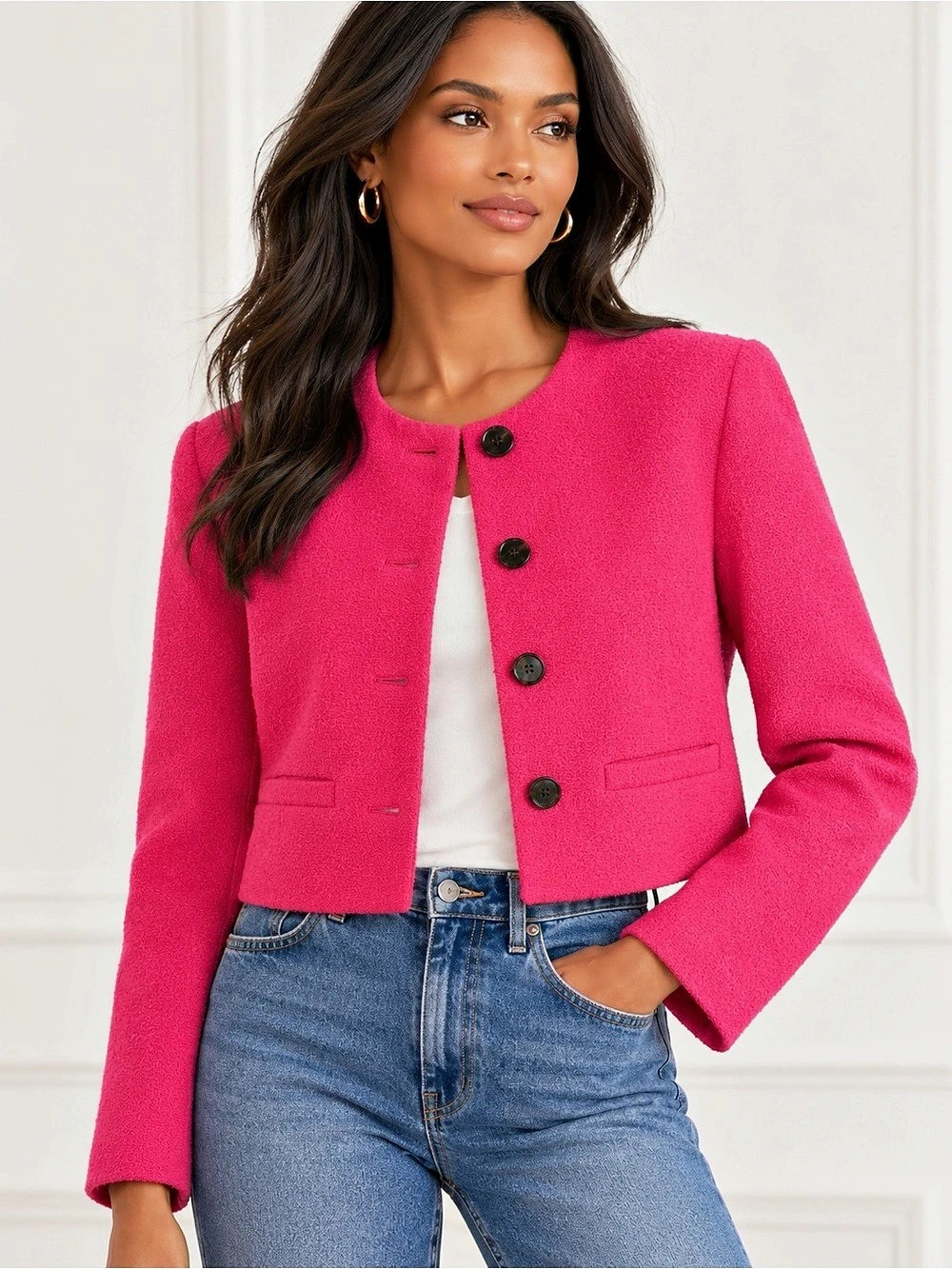 J.Crew Collection Pink Bouclé Cropped Jacket Blazer Size 4